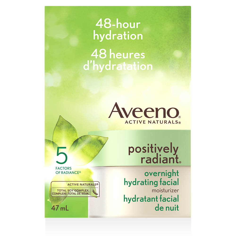 AVEENO® POSITIVELY RADIANT® Overnight Hydrating Facial Moisturizer, 47ml jar package