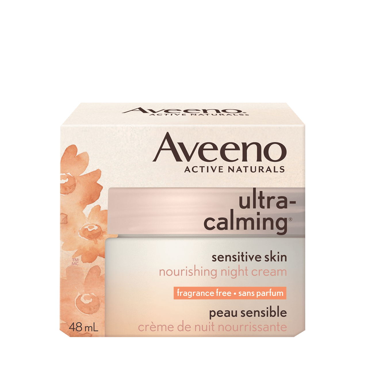 AVEENO® Ultra-calming Sensitive Nourishing Night Cream, Fragrance-free, 48ml jar packaging
