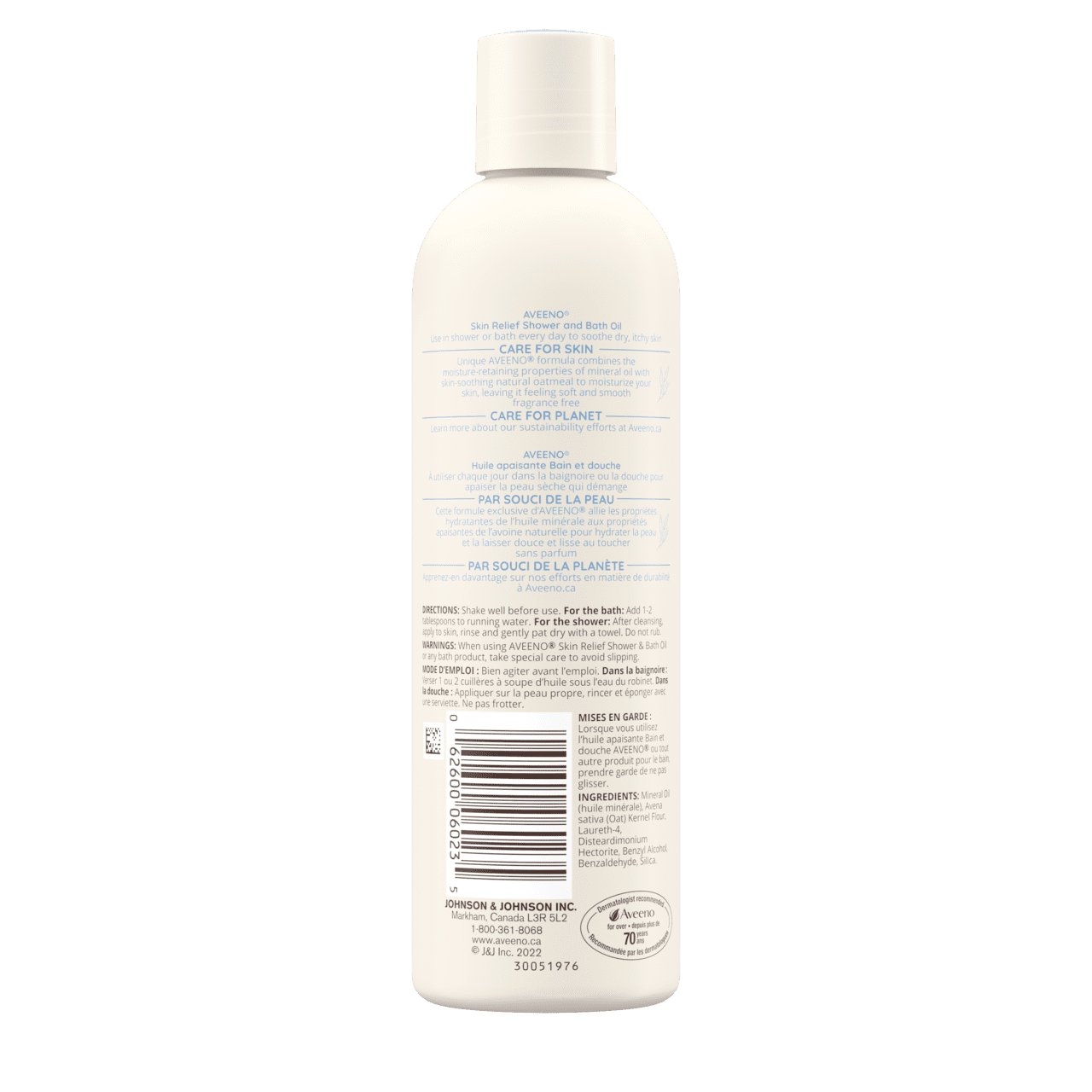 Back Shot of AVEENO® Skin Relief Shower and Bath Oil