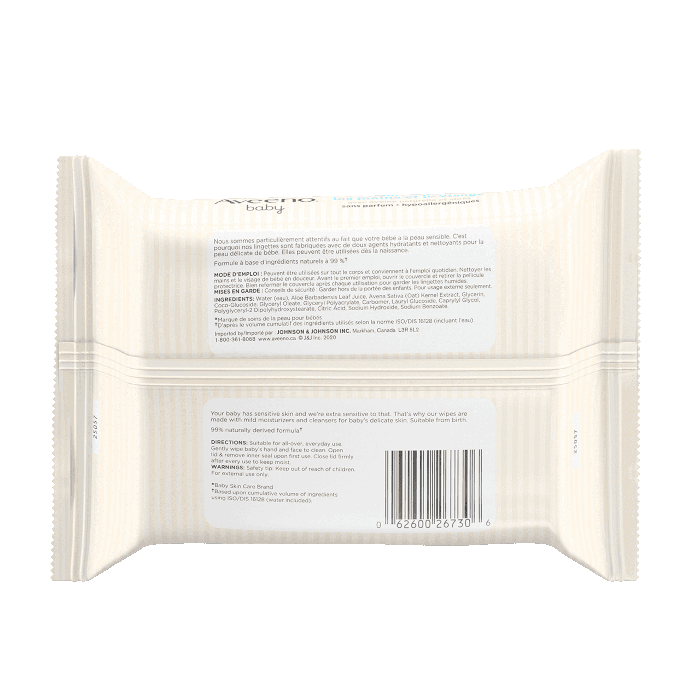  Baby Hand & Face Wipes, pack of 25 disposable wipes, back label