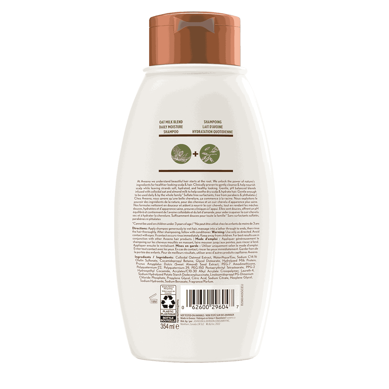 AVEENO® Oatmilk Blend Shampoo Daily Moisture, 354ml bottle, back label