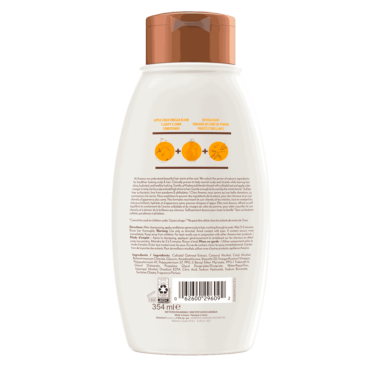 AVEENO® Apple Cider Vinegar Blend Conditioner, 354ml bottle, back label