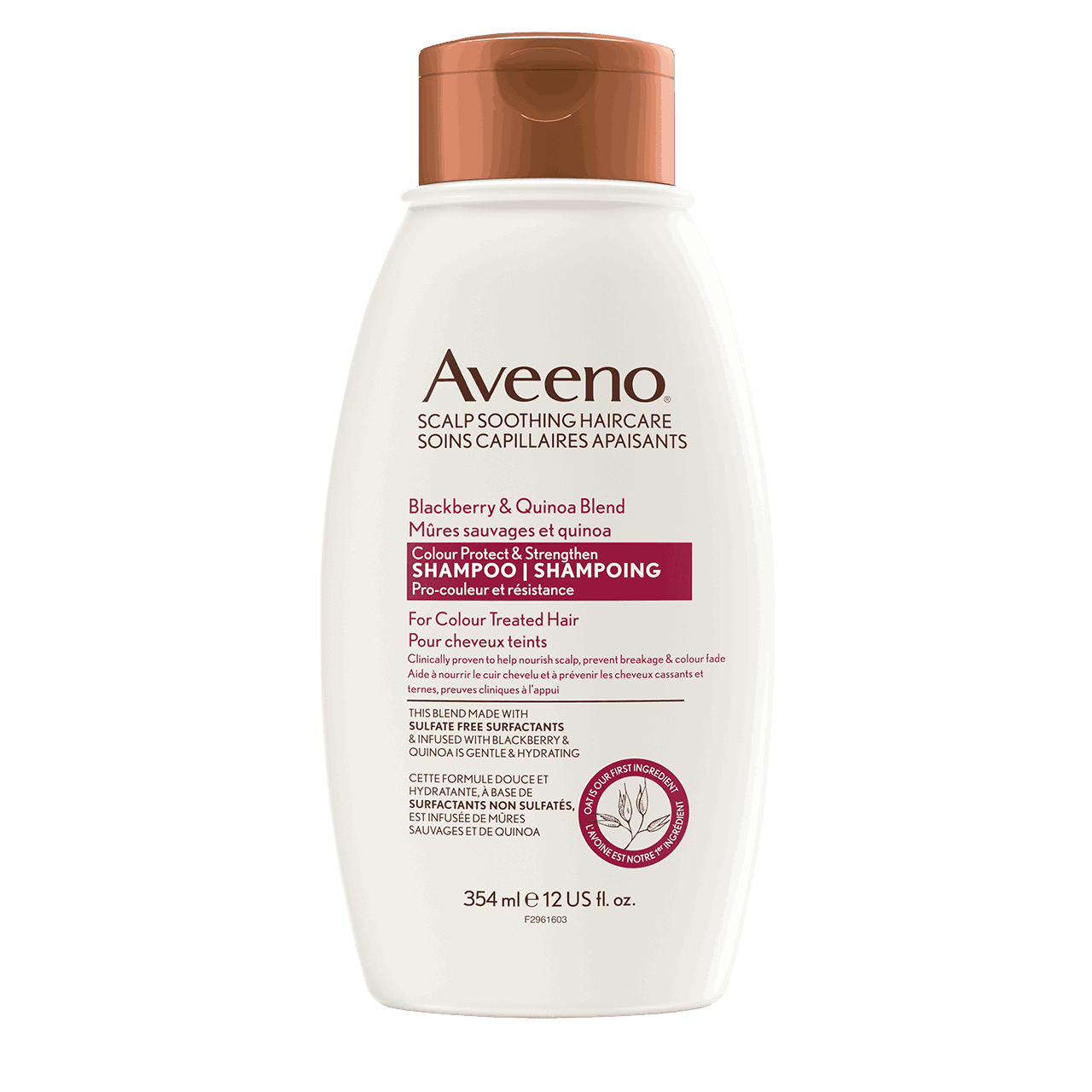 AVEENO® Blackberry Quinoa Blend Shampoo, 354ml bottle, back label