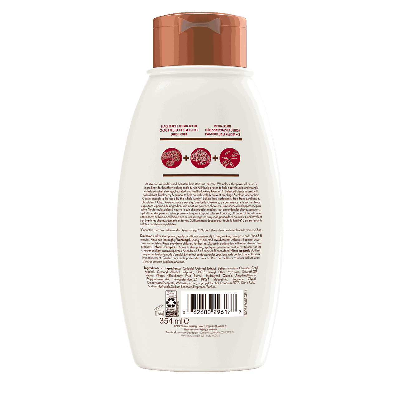 AVEENO® Blackberry Quinoa Blend Conditioner, 354ml bottle, back label