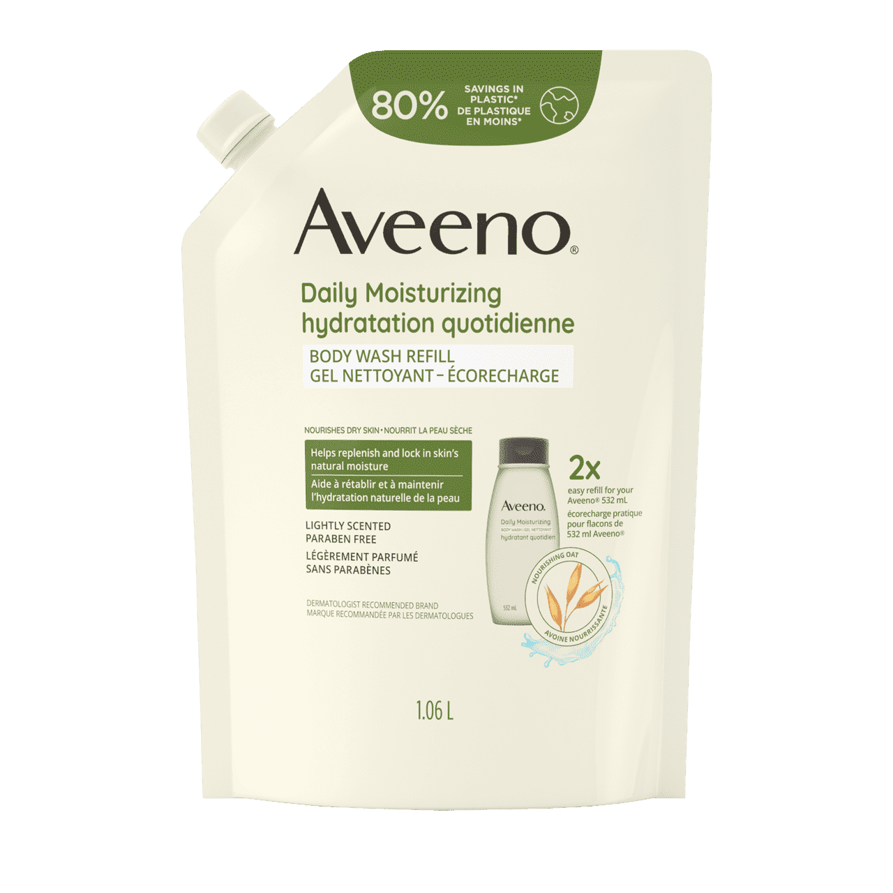 Front Shot of AVEENO® Daily Moisturizing Body Wash Refill Pouch