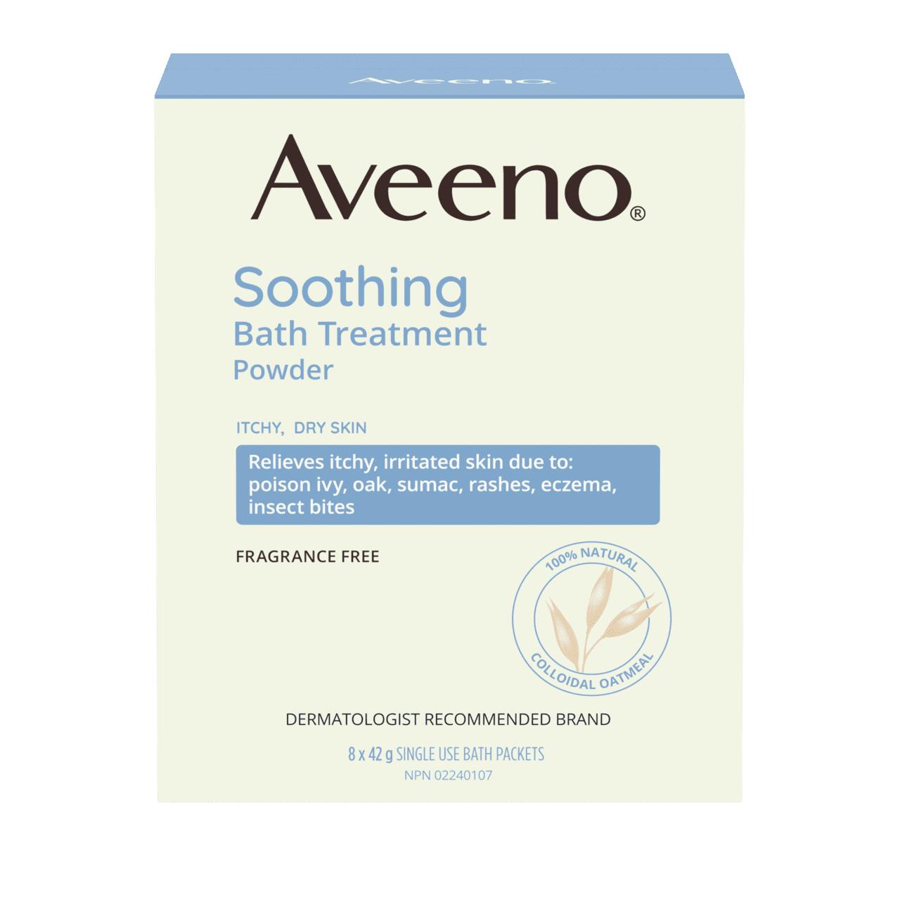 English side of packaging for AVEENO® Soothing Bath Treatment