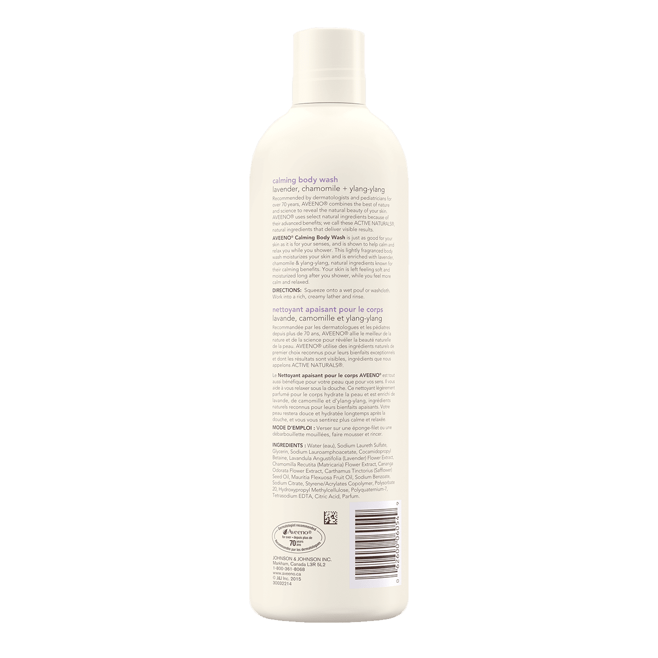 AVEENO® Calming Body Wash, 473ml bottle, back label