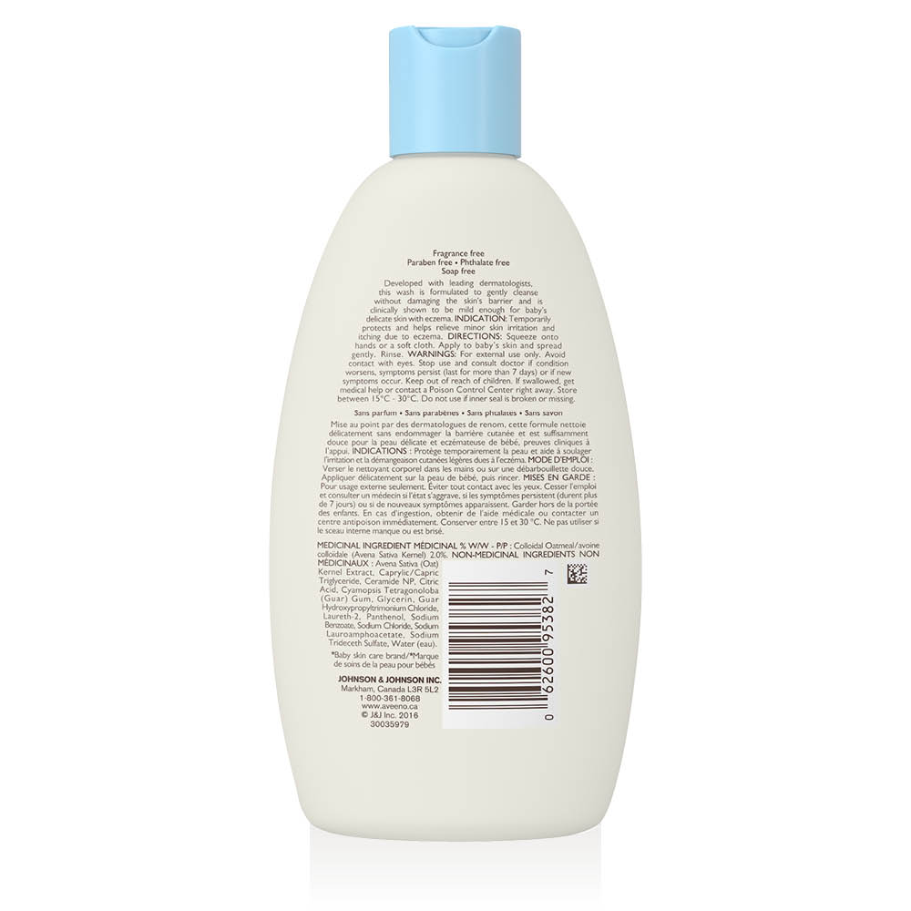 aveeno fragrance free baby eczema wash back of bottle