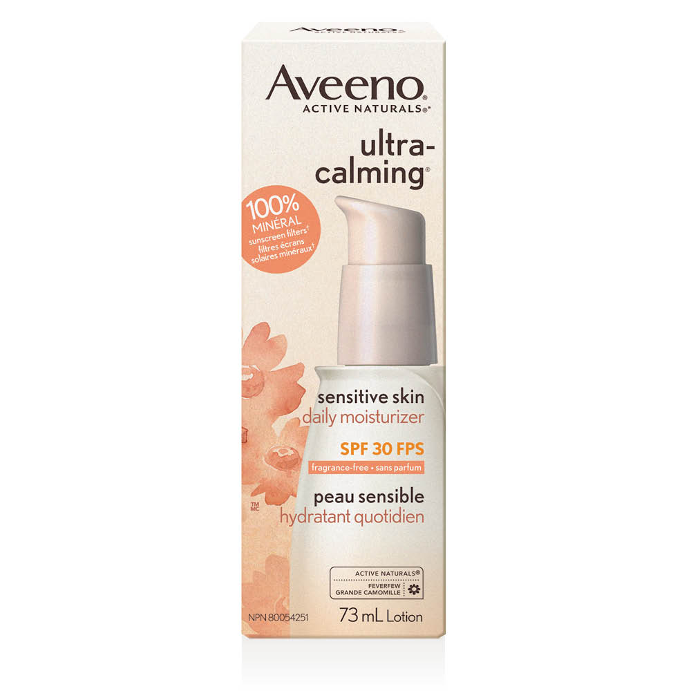AVEENO® Ultra-calming Sensitive Skin Daily Moisturizer SPF 30, 73ml lotion packaging