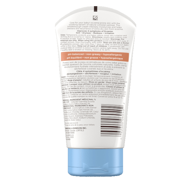 AVEENO® BABY Eczema Care Moisturizing Cream with Colloidal Oatmeal + Ceramide, 166ml tube, back label