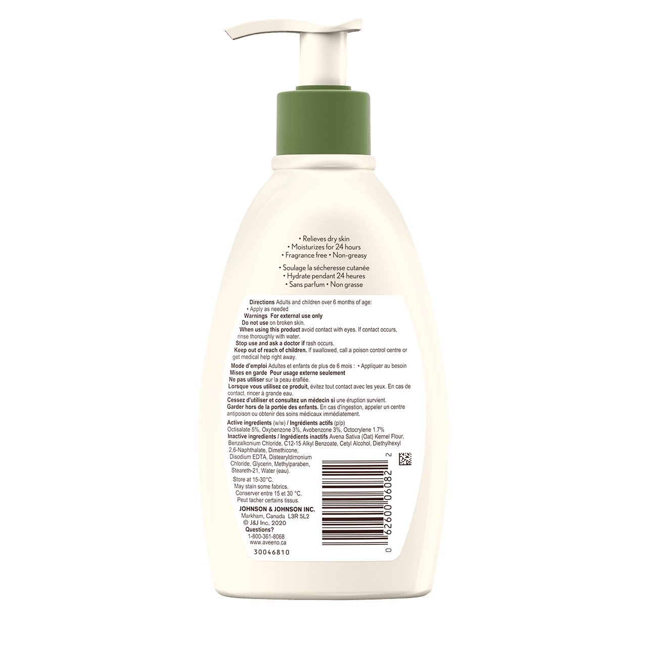 AVEENO® Daily Moisturizing Lotion SPF 15, 354ml pump bottle, back label