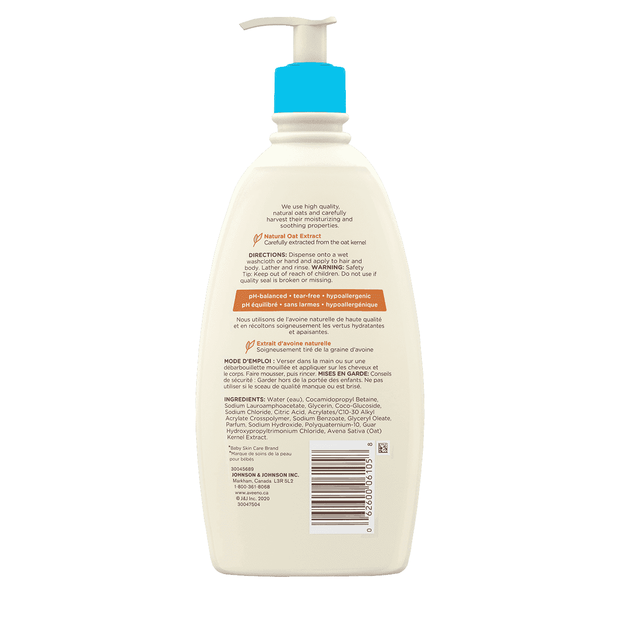 AVEENO® BABY Wash & Shampoo with natural Oat Extract, 532ml bottle, back label