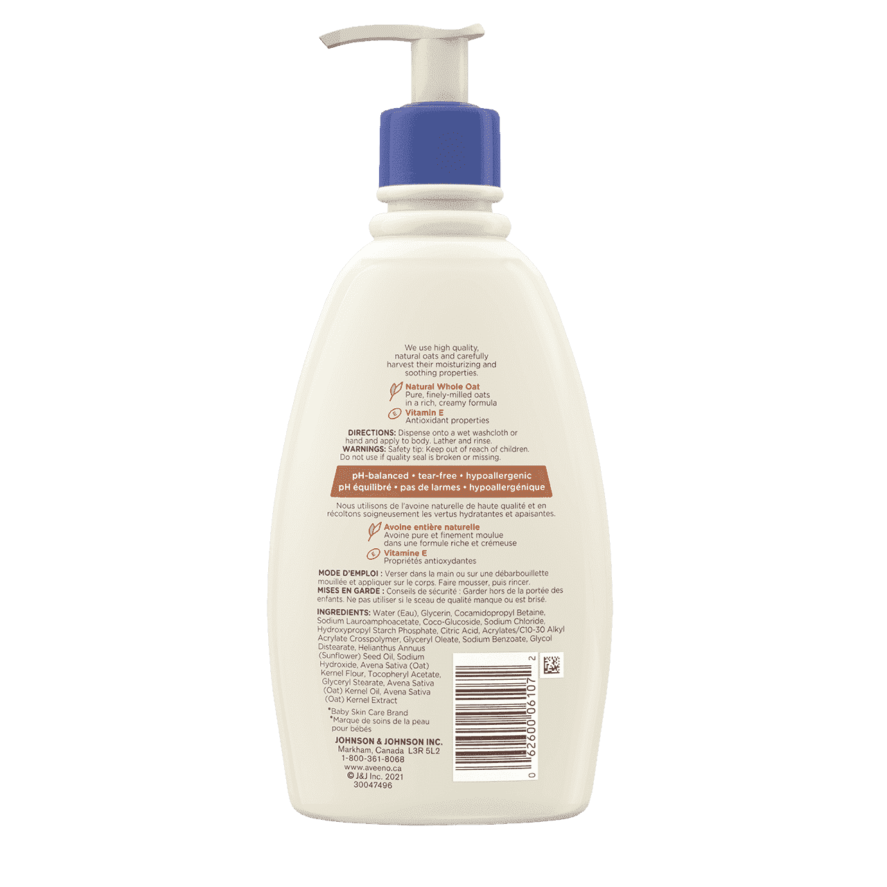 354ml bottle of Aveeno Baby Soothing Hydration, back label