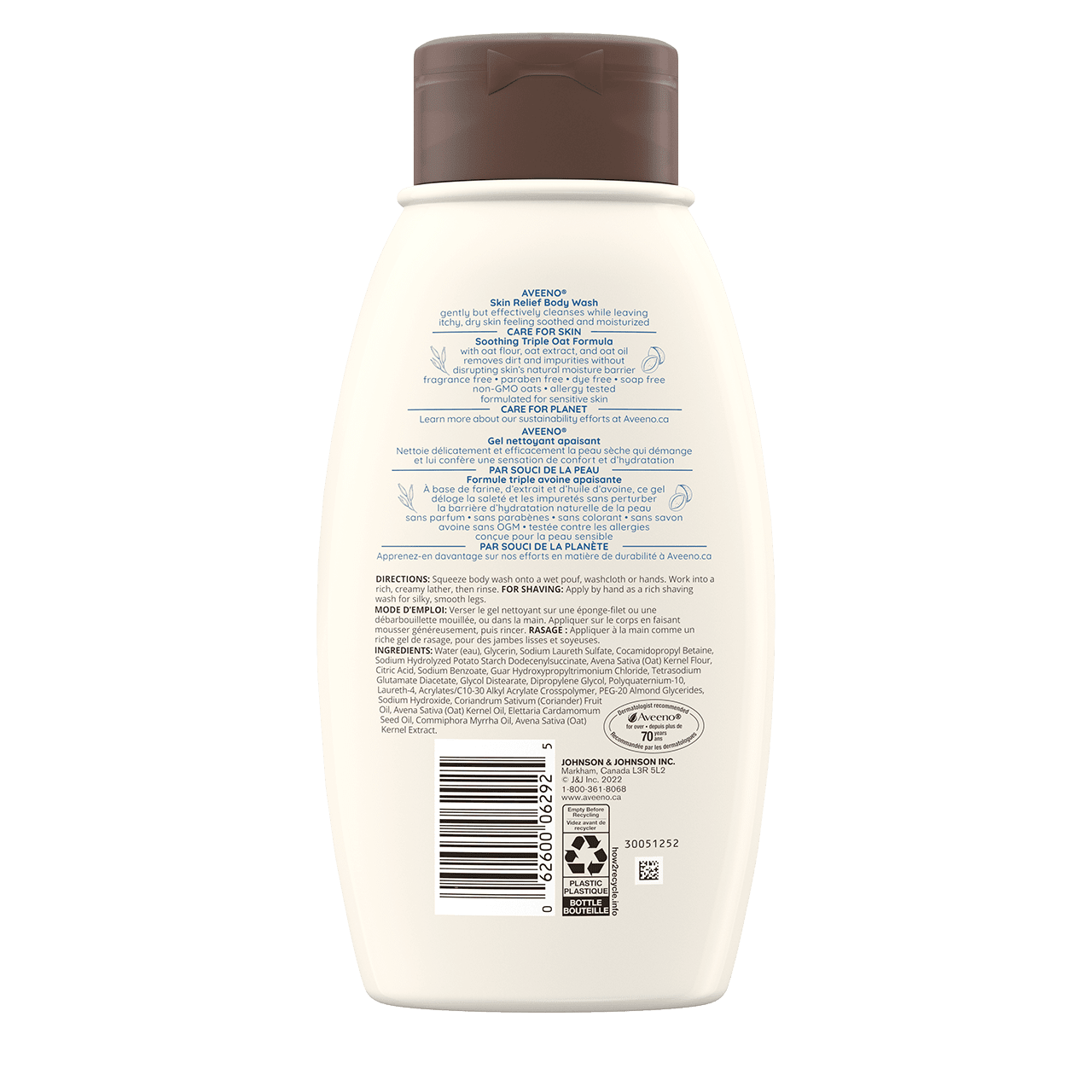 AVEENO® Skin Relief Body Wash, Fragrance-free, 532ml, back label