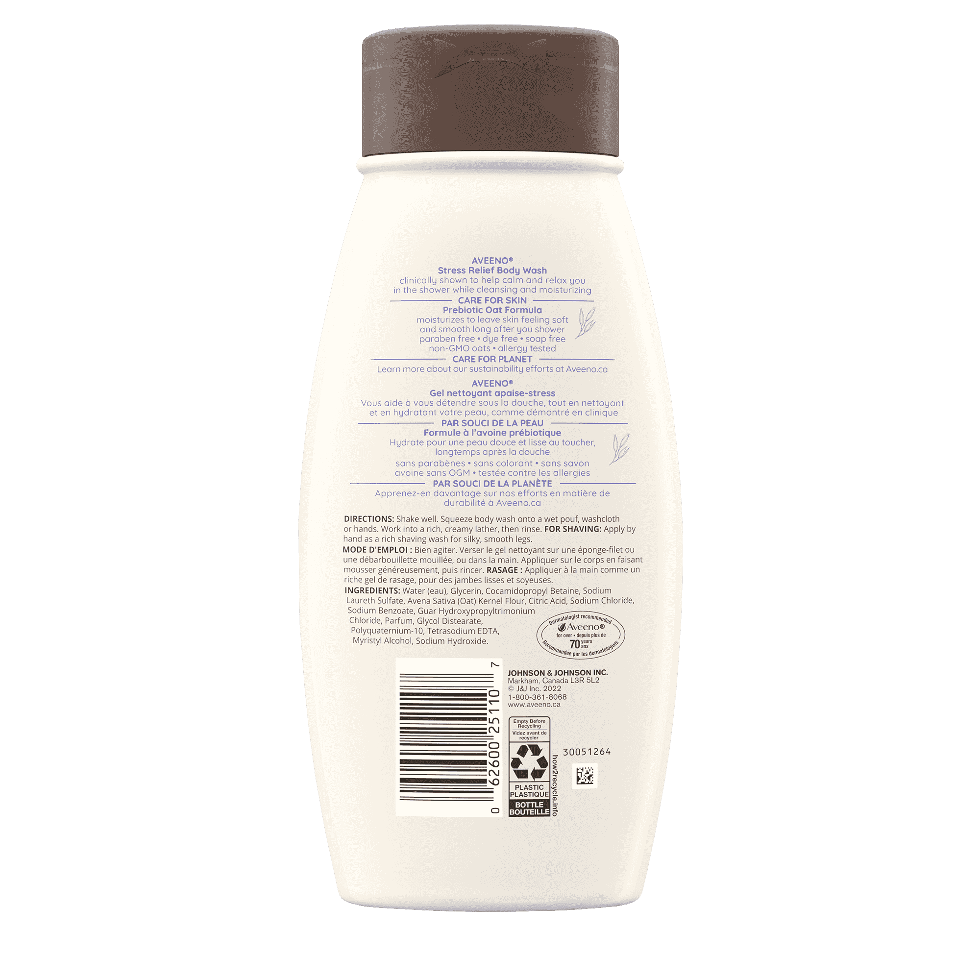 AVEENO® Stress Relief Body Wash, 532ml bottle, back label