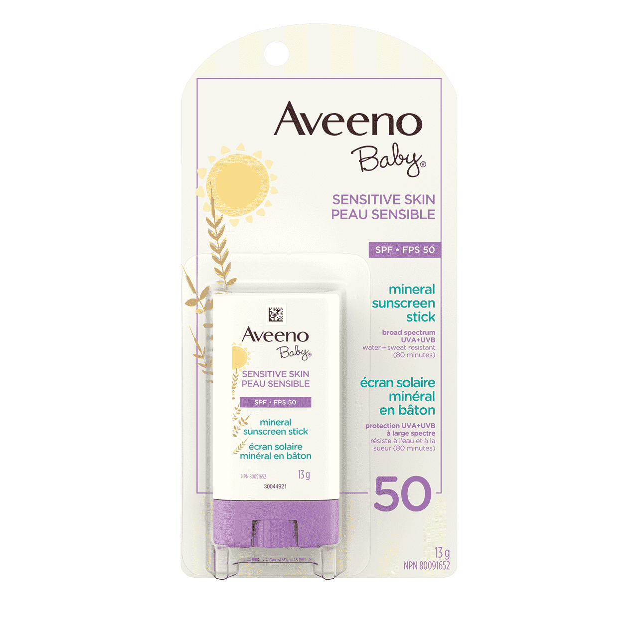 AVEENO® BABY Mineral Sunscreen SPF 50, Sensitive Skin, 13g stick