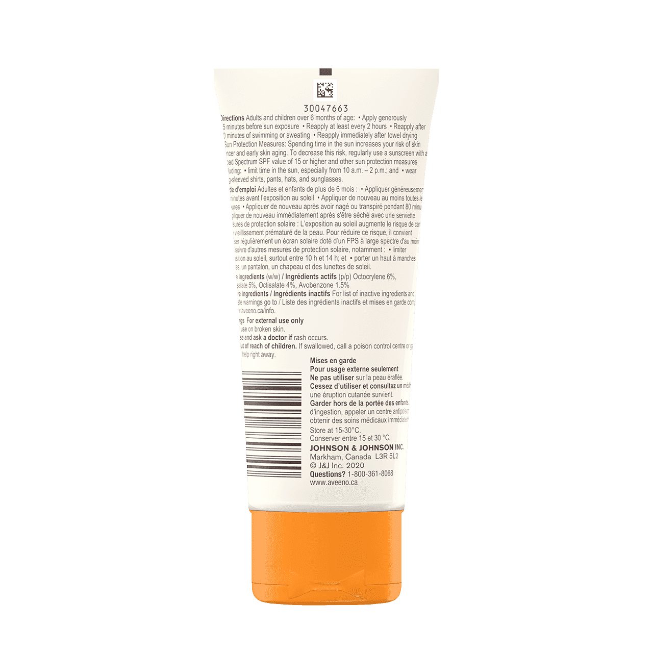 AVEENO® PROTECT + HYDRATE® Sunscreen tube back label 