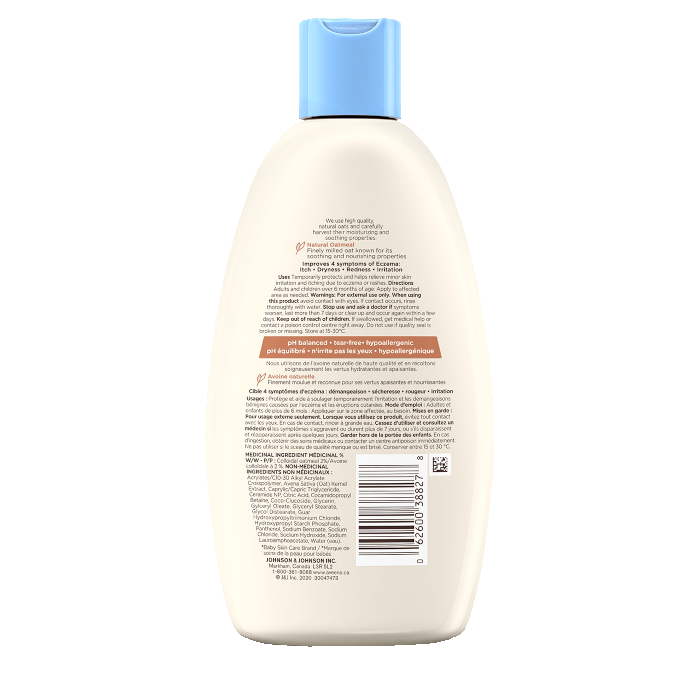 236ml bottle of Aveeno  Baby Eczema Care Wash, back label
