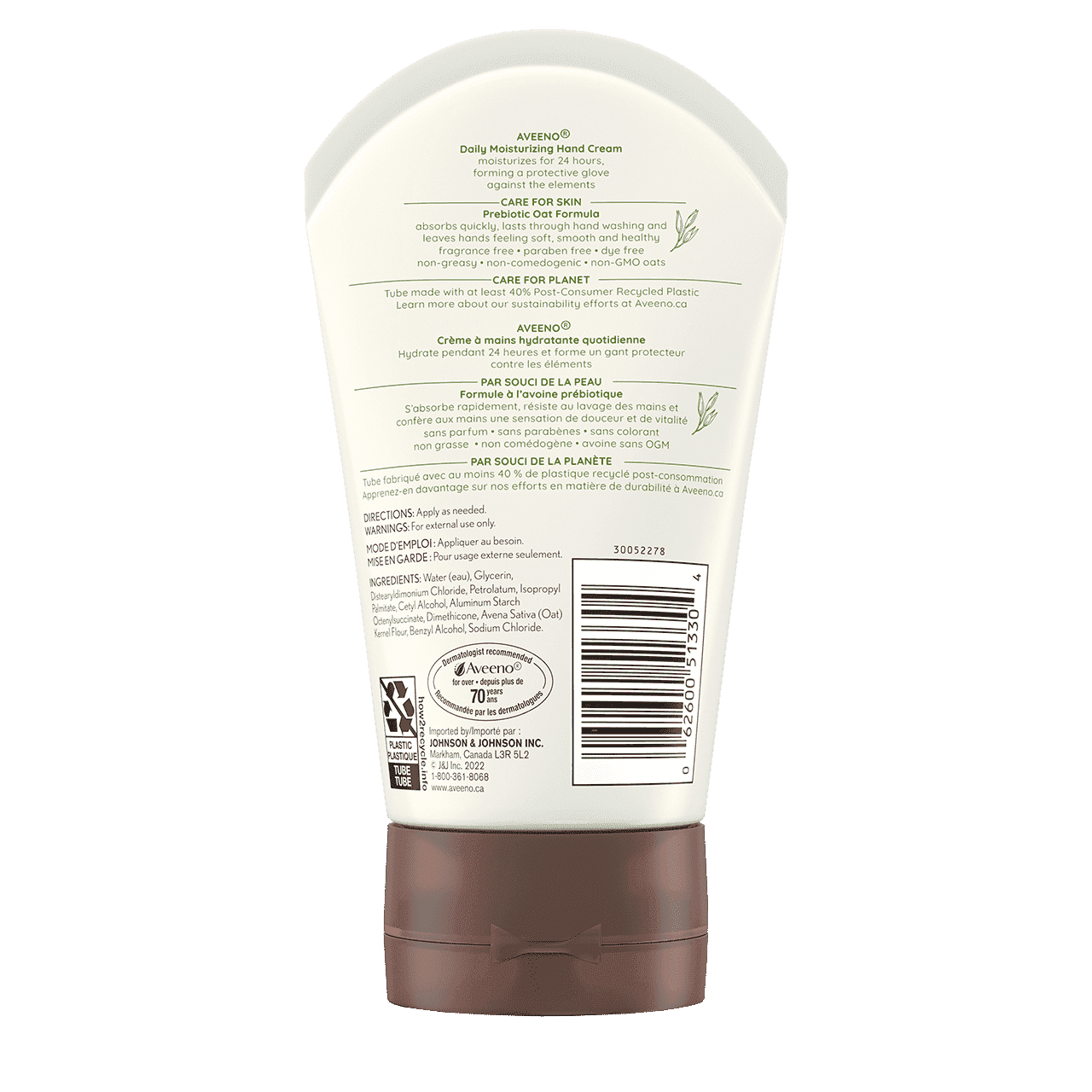 AVEENO® Daily Moisturizing Hand Cream, 97ml squeeze tube, back label