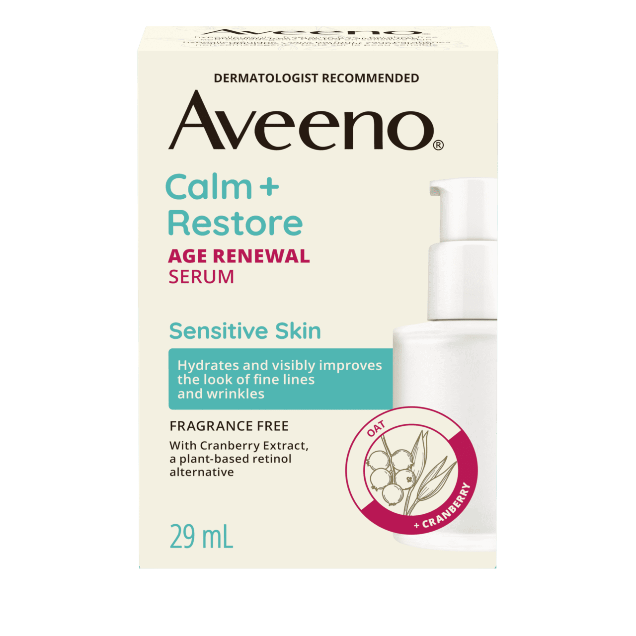 Front shot of AVEENO® Calm + Restore Age Renewal Serum, 29 mL