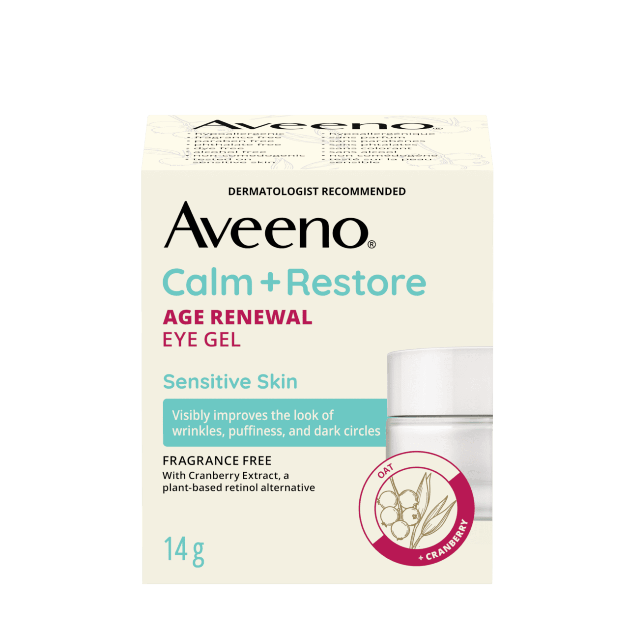 Front shot of AVEENO® Calm + Restore Age Renewal Eye Gel, 14 g