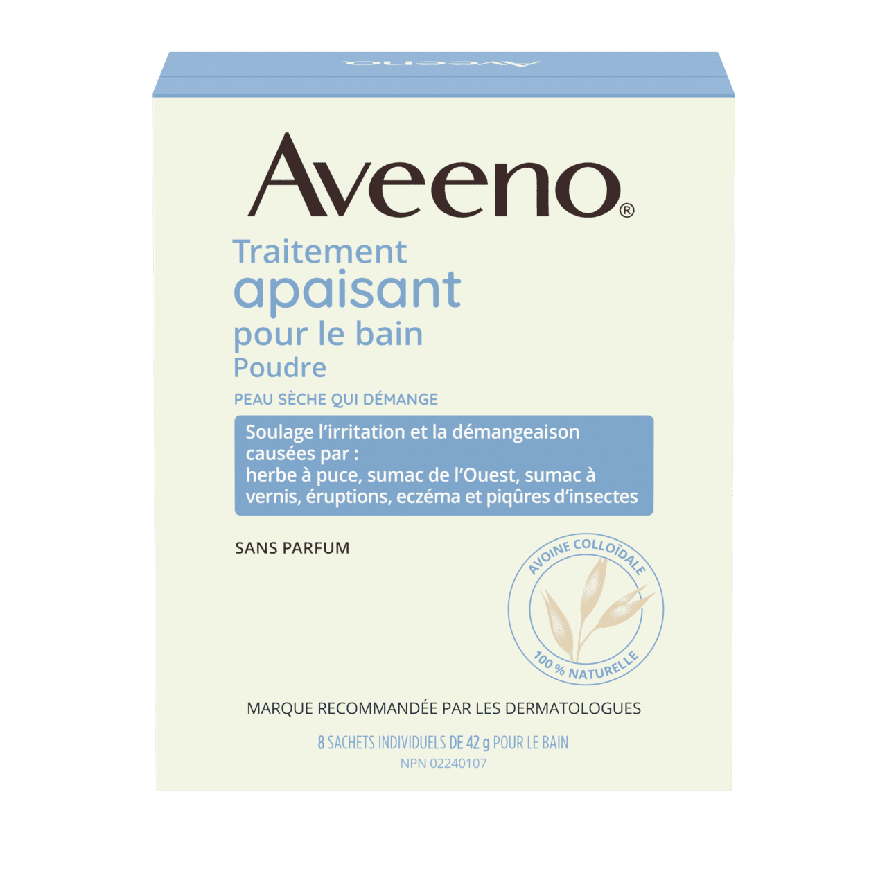 French side of packaging for AVEENO® Soothing Bath Treatment