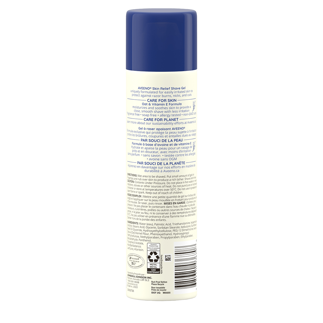 AVEENO® Skin Relief Shave Gel, 198g spray can, back label