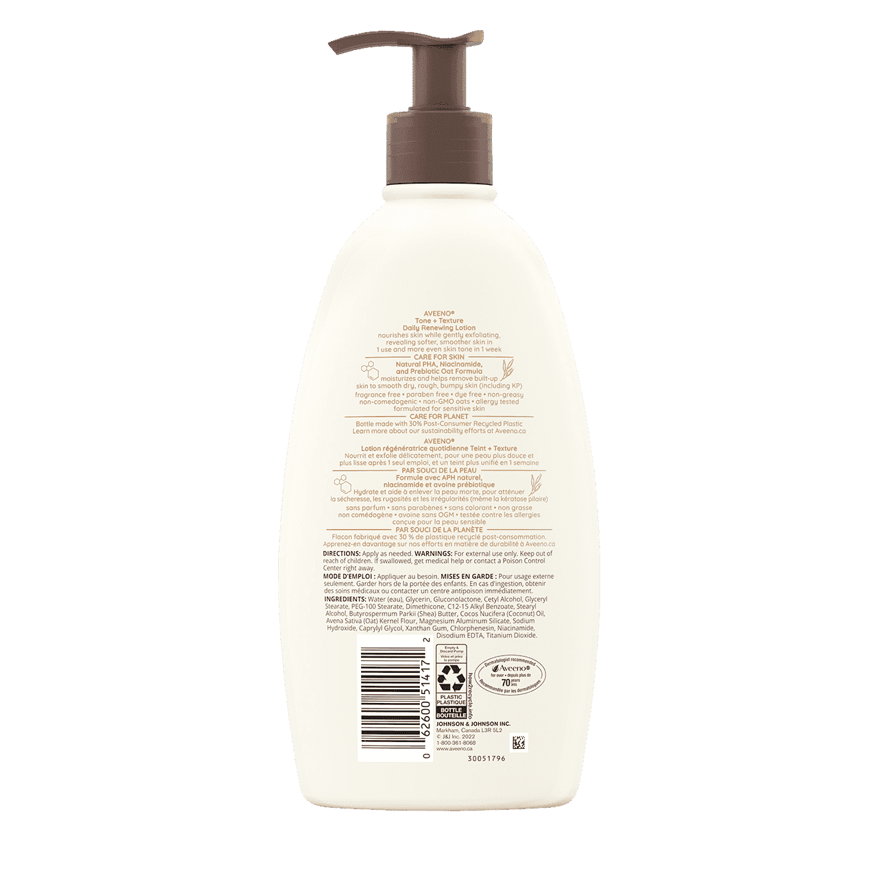 Back shot of Aveeno® Tone + Texture Daily Renewing Lotion in 532mL