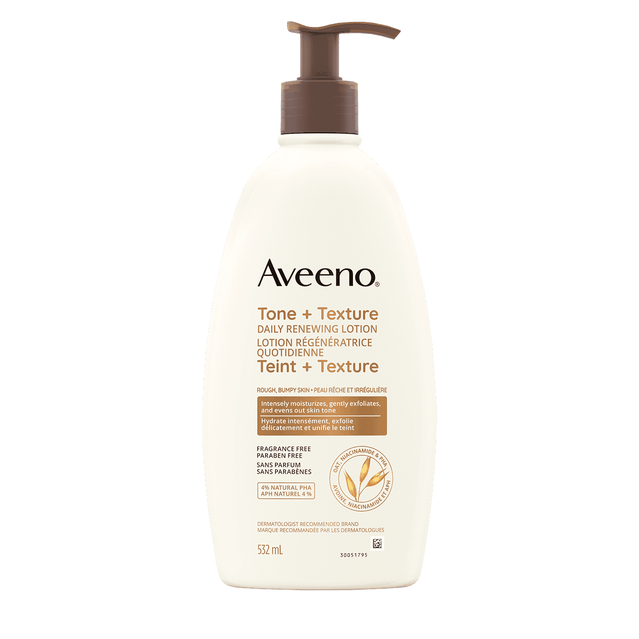 Bottle of Aveeno® Tone + Texture Daily Renewing Lotion in 532mL