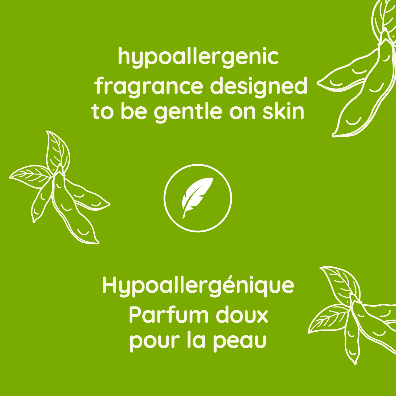 Text stating “hypoallergenic fragrance designed to be gentle on skin”