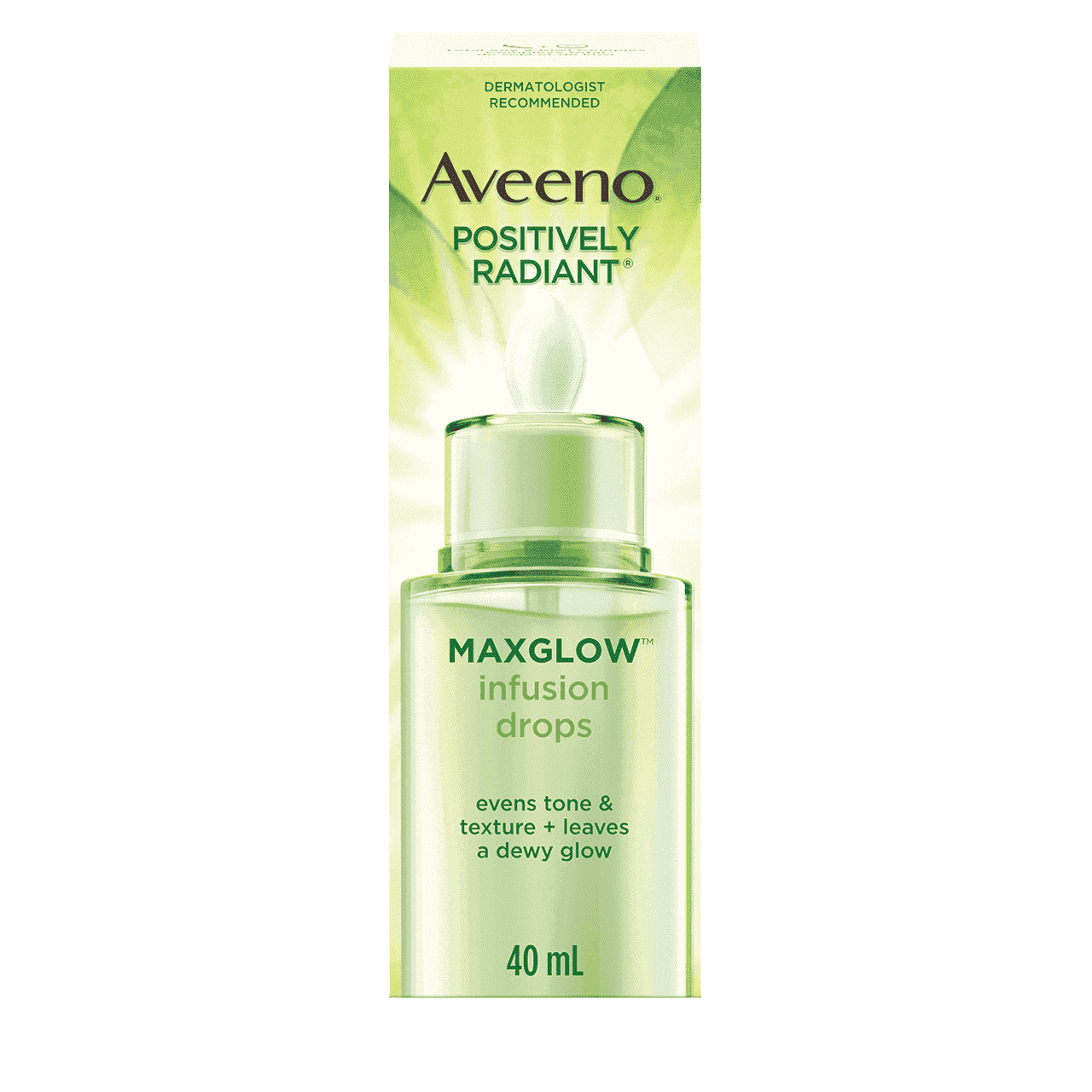 A packet of AVEENO® POSITIVELY RADIANT® MAXGLOW™ Infusion Drops, 40mL