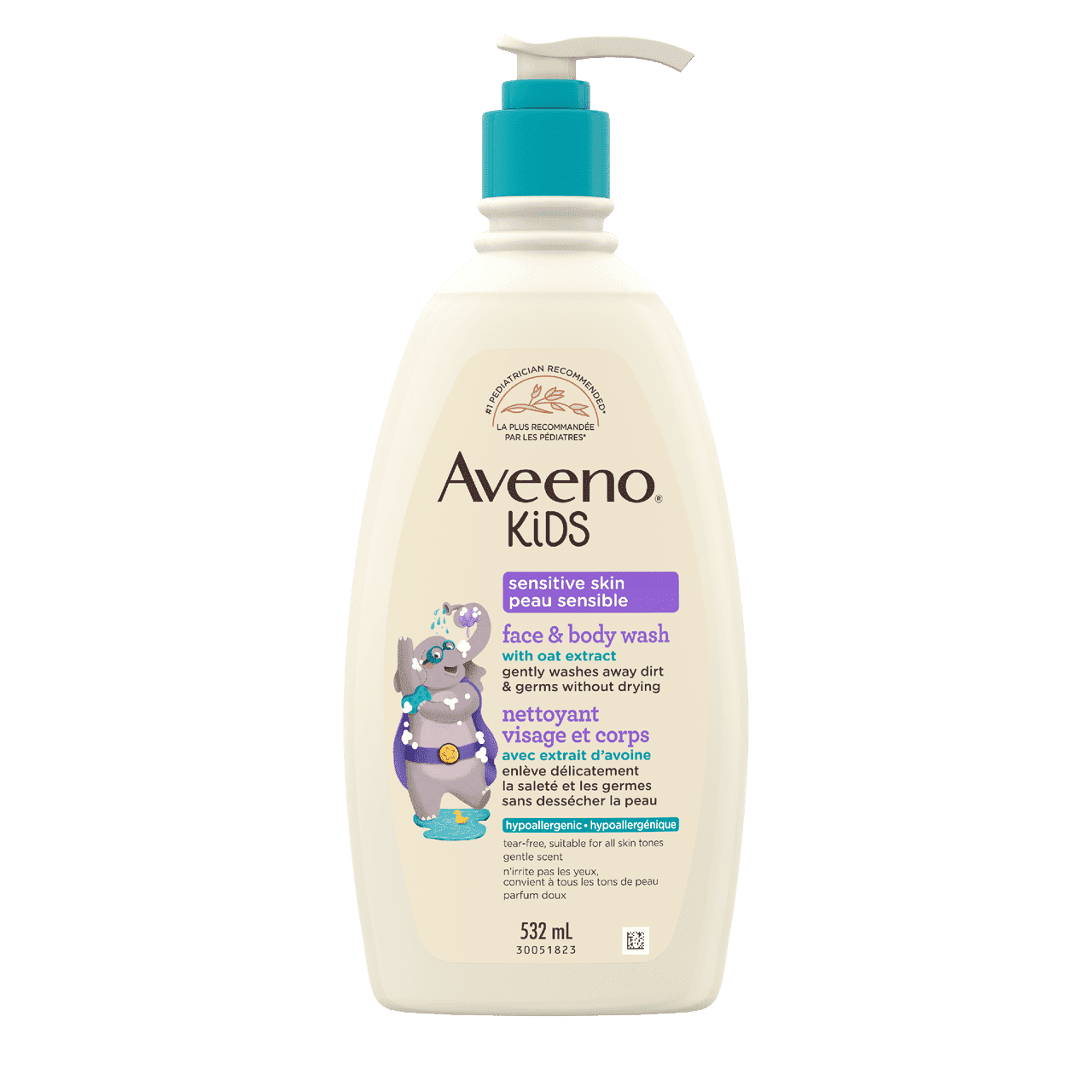 Aveeno Kids Sensitive Skin Face &amp; Body Wash bottle, 532mL