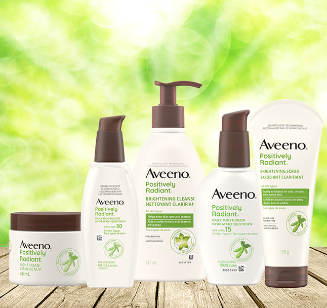 Assortment of 5 AVEENO® POSITIVELY RADIANT® Skin Care products